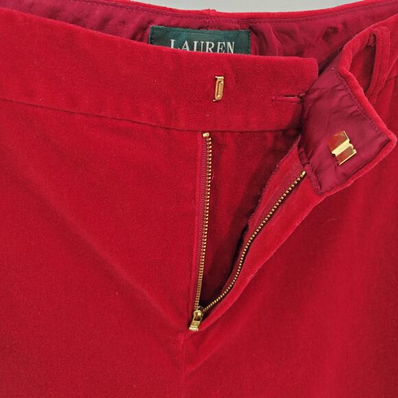LAUREN Ralph Lauren Red Velvet‎ Textured Straight Leg Trousers Size 10 Petite - Picture 4 of 6